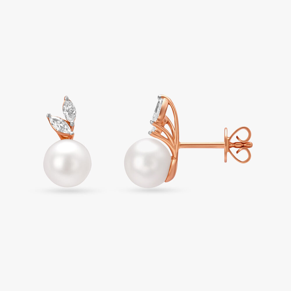 Pearl Fruit Diamond Stud Earrings
