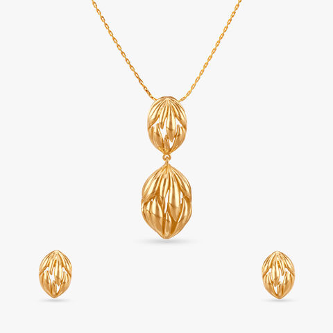 Lotus Orb Gold Pendant and Earrings Set