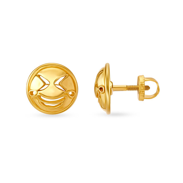 Laughing Face Emoticon Stud Earrings for Kids,,hi-res image number null