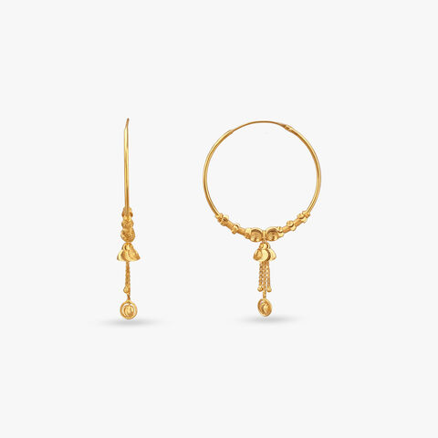 Rosette Drop Gold Hoop Earrings