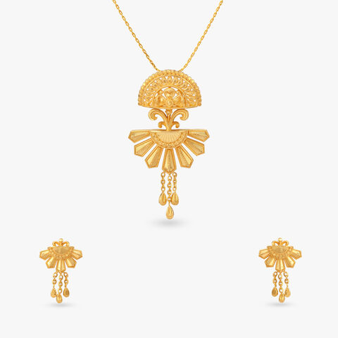 Sunlit Elegance Gold Pendant and Earrings Set
