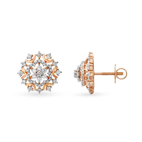 Enthralling 18 Karat Rose Gold And Diamond Edgy Floral Stud Earrings