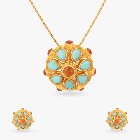 Tropical Slice Gold Pendant and Earrings Set