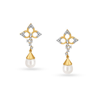 Stunning Glamour Diamond and Pearl Drop Earrings