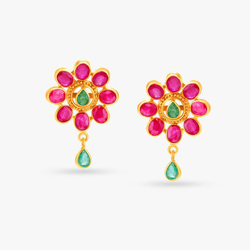Hypnotic Floral Gold Drop Earrings