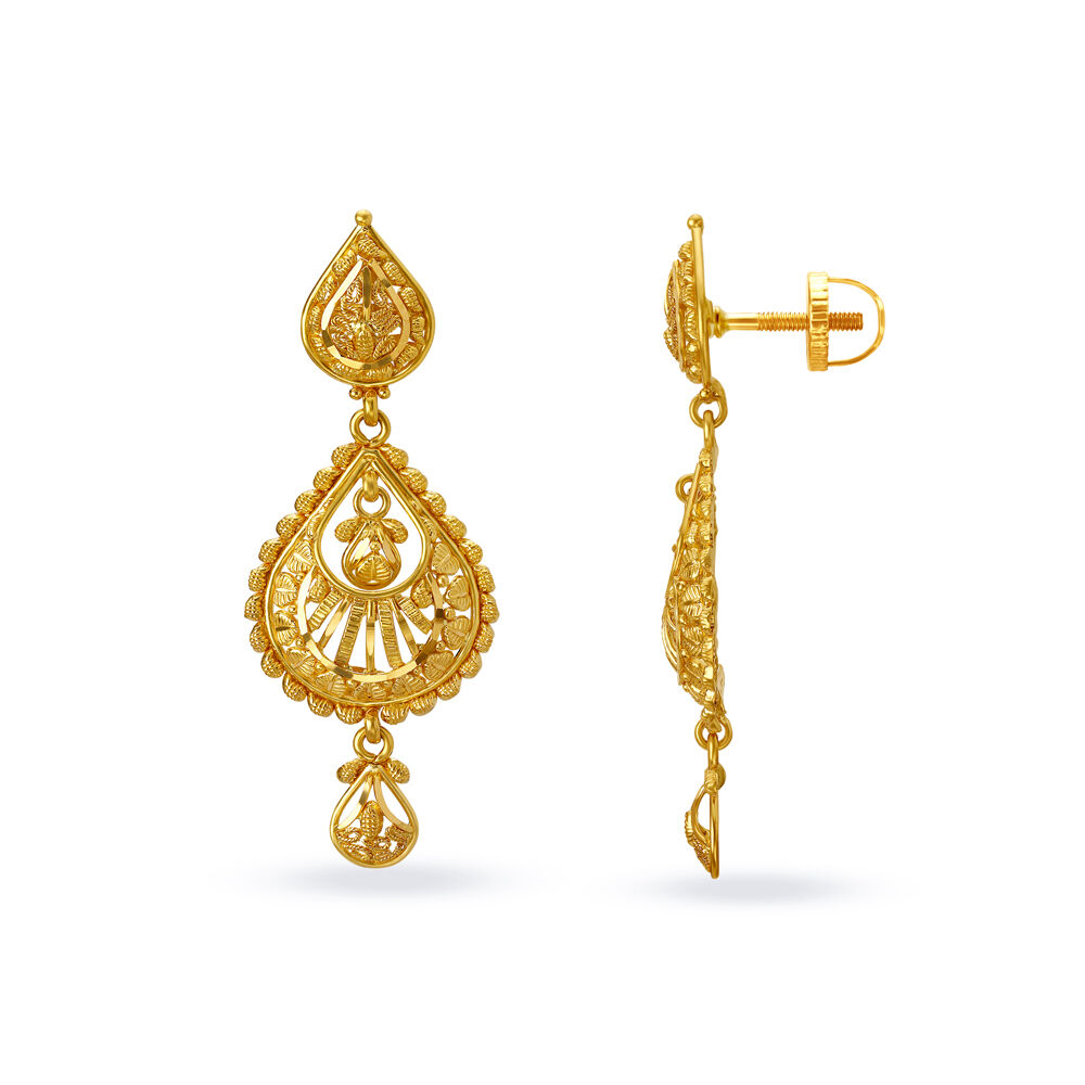 Fancy Flowery 22K Gold Drop Earrings