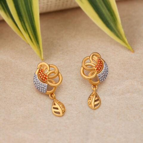Leaf Motif Gold Drop Earrings