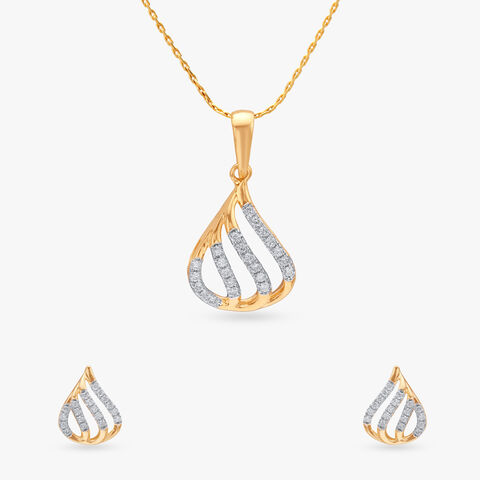 Wavy Gleam Diamond Pendant and Earrings Set
