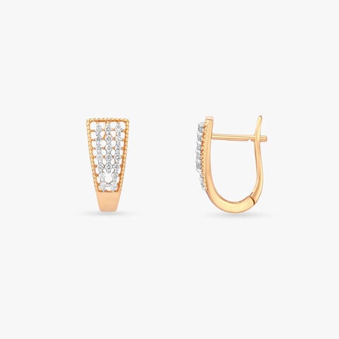 Floral Taper Diamond Gold Hoop Earrings