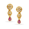 Floral Motif Ruby Gold Drop Earrings,,hi-res image number null