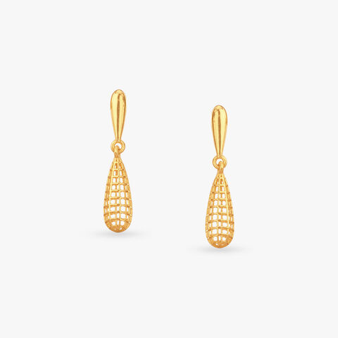 Grid Teardrop Gold Drop Earrings