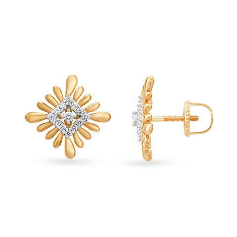 Striking 18 Karat Yellow Gold And Diamond Floral Studs