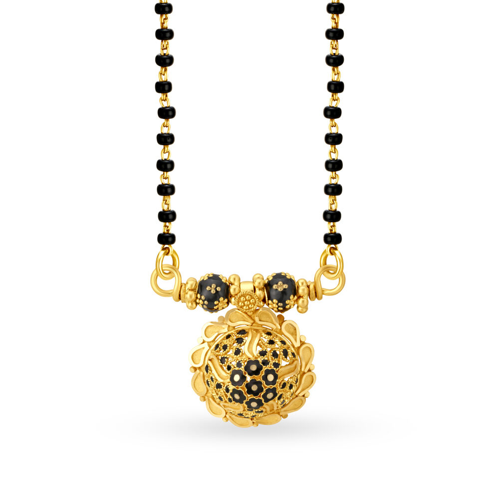 Gold black beads chains tanishq top
