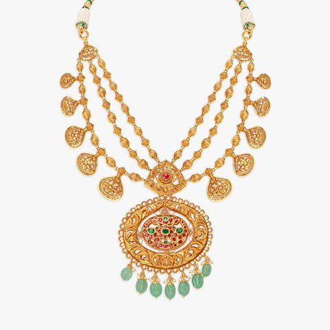 Sumptuous Layered Necklace Set with Nakashi and Kempu Work
