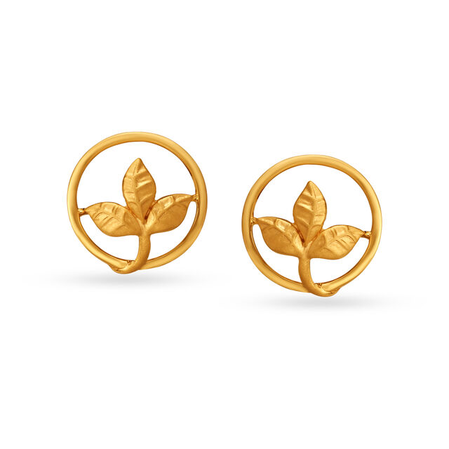 Stunning Leaf Motif Gold Stud Earrings,,hi-res image number null