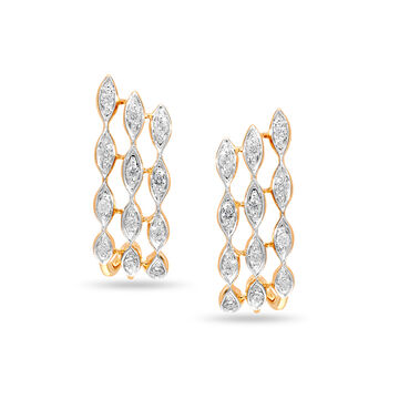 14Kt Yellow Gold Intricate Triple Curve Diamond Stud Earring