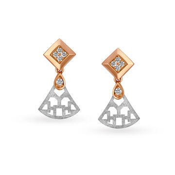 Elegant Geometric Diamond Drop Earrings in White and Rose Platinum