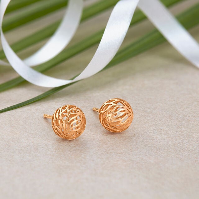 Round Gold Jali Work Stud Earrings,,hi-res image number null