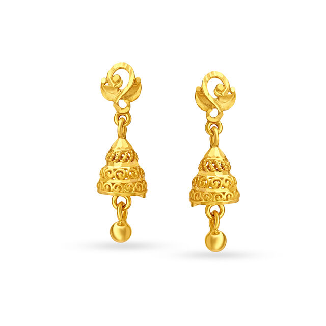 Charming Yellow Gold Swirled Jhumkas,,hi-res image number null