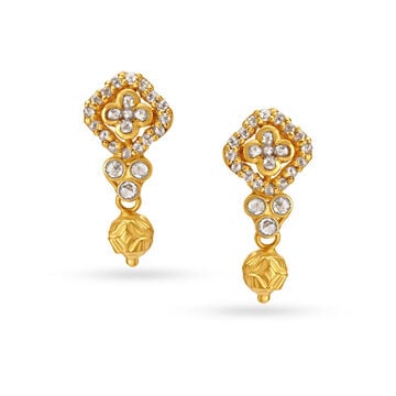 Rhombic And Floral Motif Gold Drop Earrings