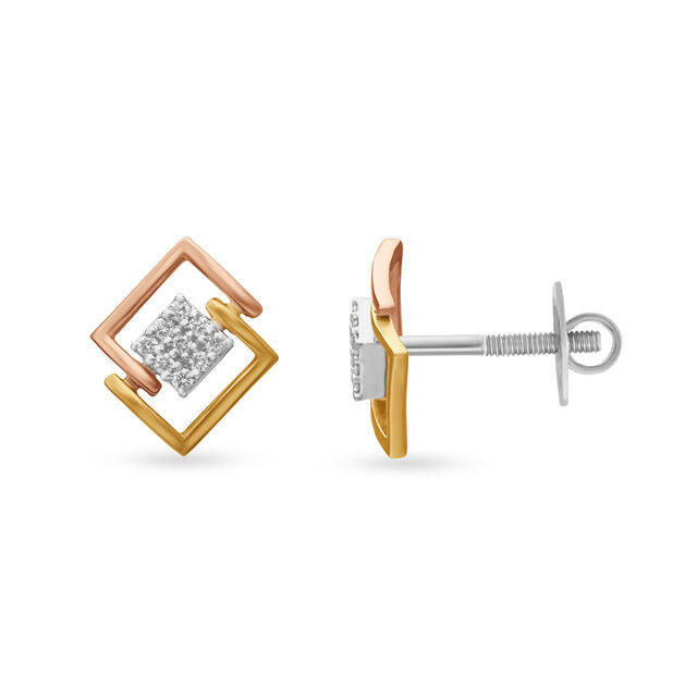 Geometric Diamond and Gold Stud Earrings,,hi-res image number null