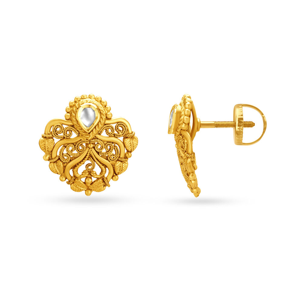 NICOLE LANDAW 14K YELLOW GOLD SMALL OPEN FLOWER DIAMOND STUD EARRINGS