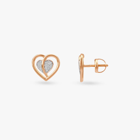 Twin Heart Diamond Stud Earrings