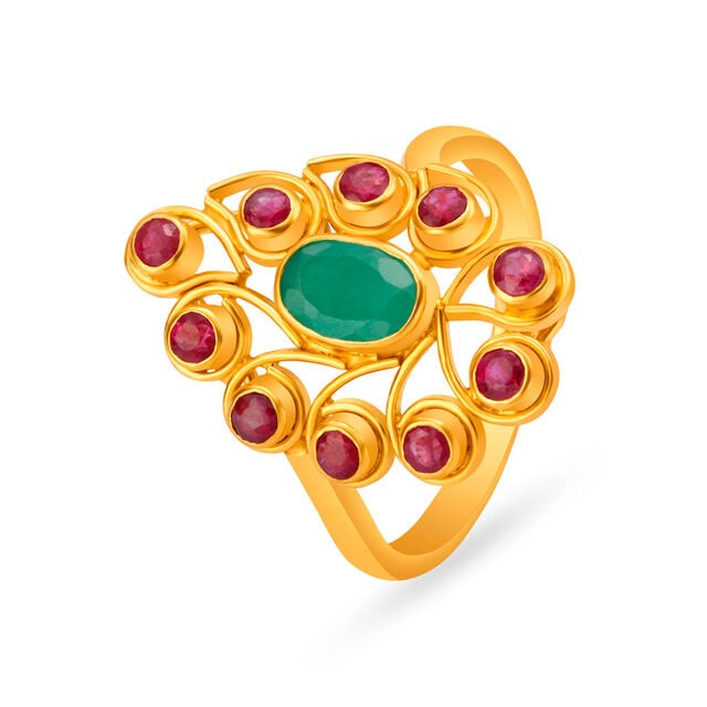 Timeless 22 Karat Gold, Ruby And Emerald Finger Ring,,hi-res image number null