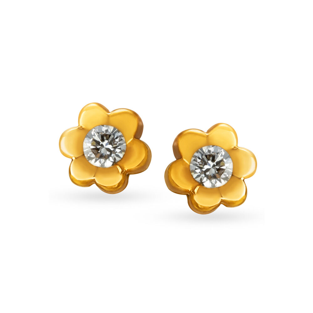 Adorable 22 Karat Gold And Diamond Floral Stud Earrings