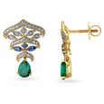18 Karat Gold Diamond Emerald and Sapphire Stud Earrings,,hi-res image number null