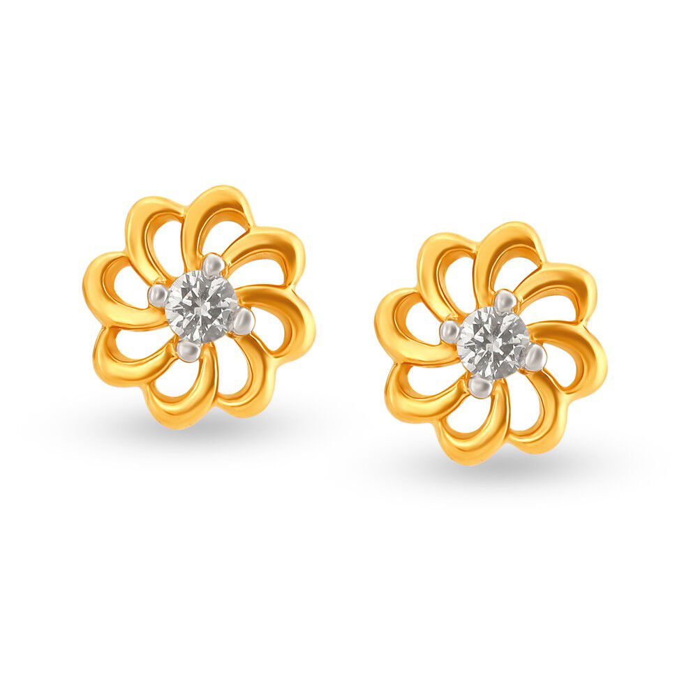 Traditional Floral Single Stone Diamond Stud Earrings