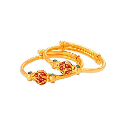 Striking Bead Work Enamel Gold Bangle For Kids