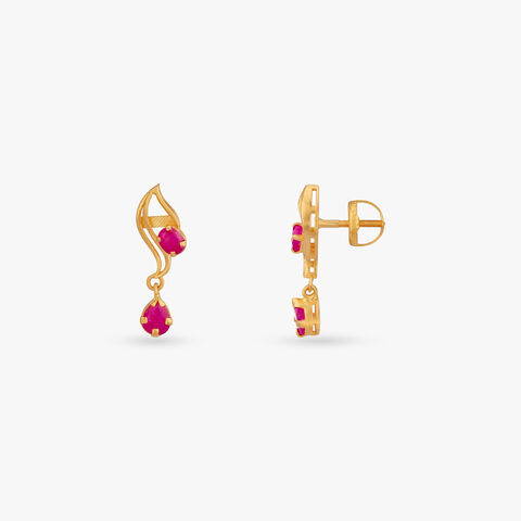 Scarlet Swirl Gold Drop Earrings
