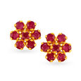 Dainty 22 Karat Gold And Ruby Floral Stud Earrings,,hi-res image number null