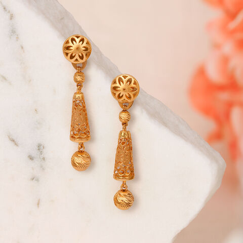 Sleek Floral Gold Drop Earrings