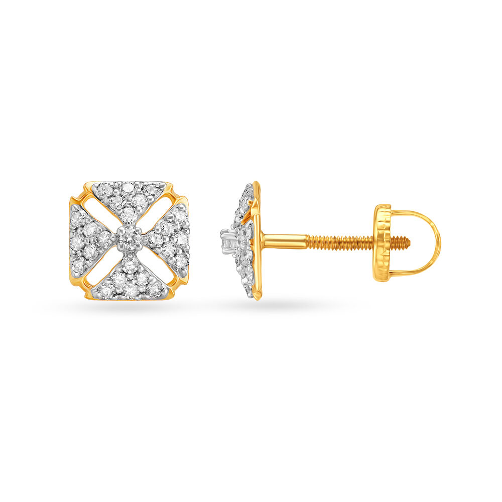 Stately Square Gold Stud Earrings