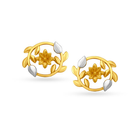 Exquisite Floral Motif Gold Stud Earrings