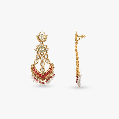 Festive Charm Gold & Crimson Drop Earrings