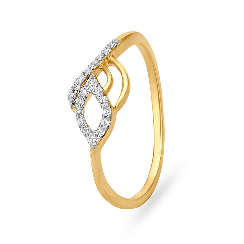 Modish 18 Karat Yellow Gold And Diamond Leaf Finger Ring