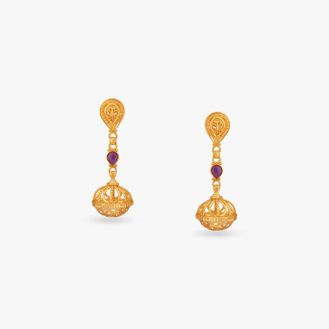 Regal Scarlet Gold Drop Earrings