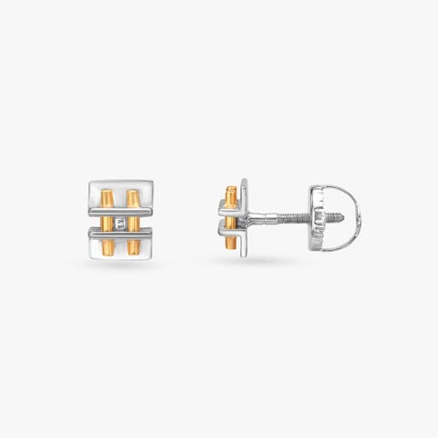 Metro Grid Gold Stud Earrings