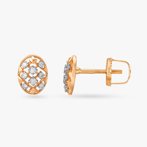 Chequered Elegance Gold and Diamond Stud Earrings