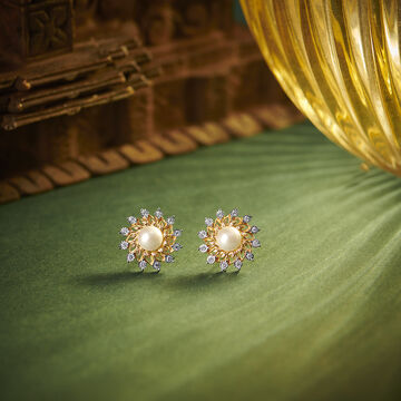 Magnificent Floral Diamond Stud Earrings in Yellow and White Gold