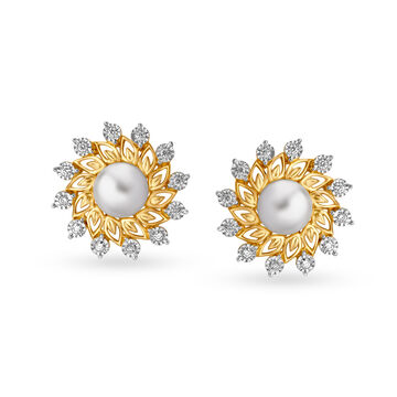 Magnificent Floral Diamond Stud Earrings in Yellow and White Gold