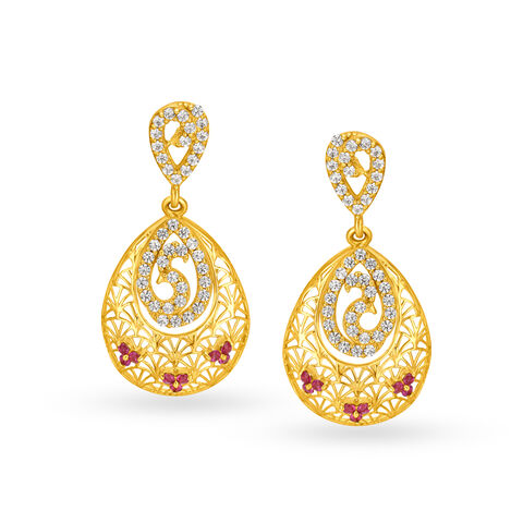 Striking Peacock Gold Drop Earrings