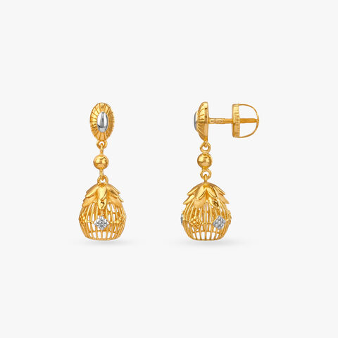 Enchanted Cage Gold Jhumka Earrings