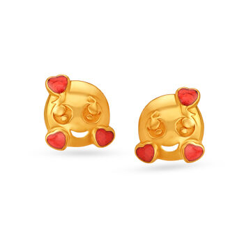 Adorable Smiley Face With Hearts Gold Stud Earrings For Kids