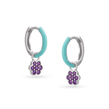 925 Silver Vibrant Floral Hoop Earrings with Amethysts