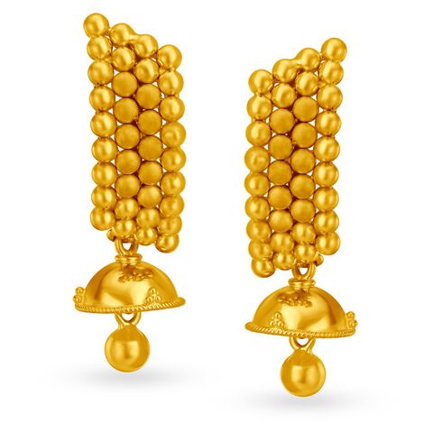 Dainty Rawa Work Gold Jhumkis
