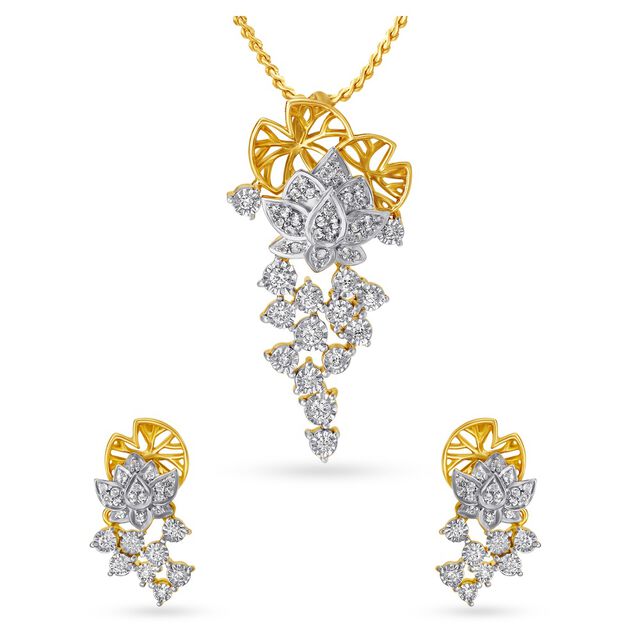 Yashvi Lotus Pendant Earrings Set,,hi-res image number null